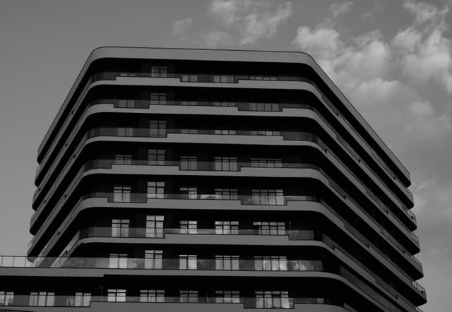 black and white image of a building
